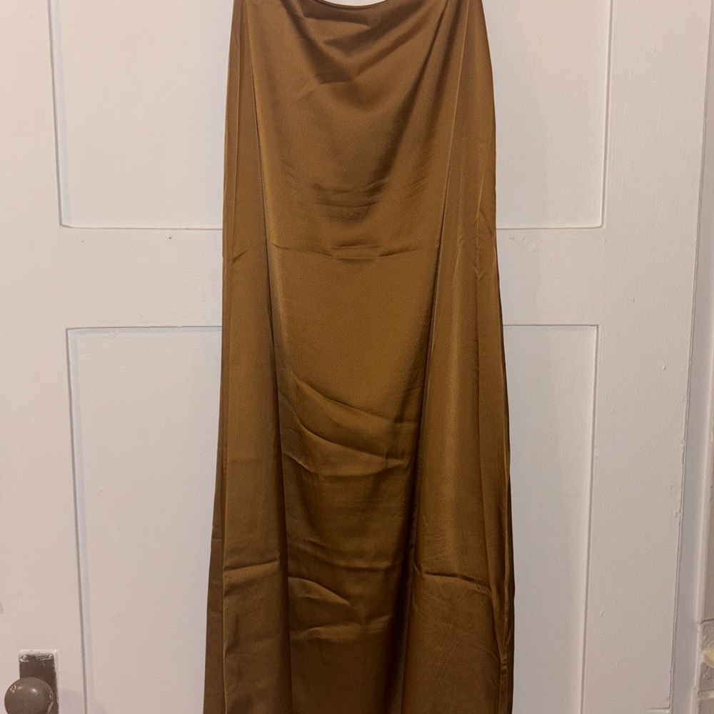 Express Satin Maxi Skirt in Rich Brown